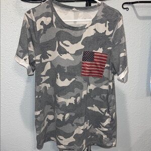 Gray Camo Short Sleeve Tee with Flag Pocket